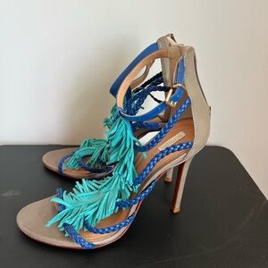 SCHUTZ Turquoise and Blue Fringe Heels